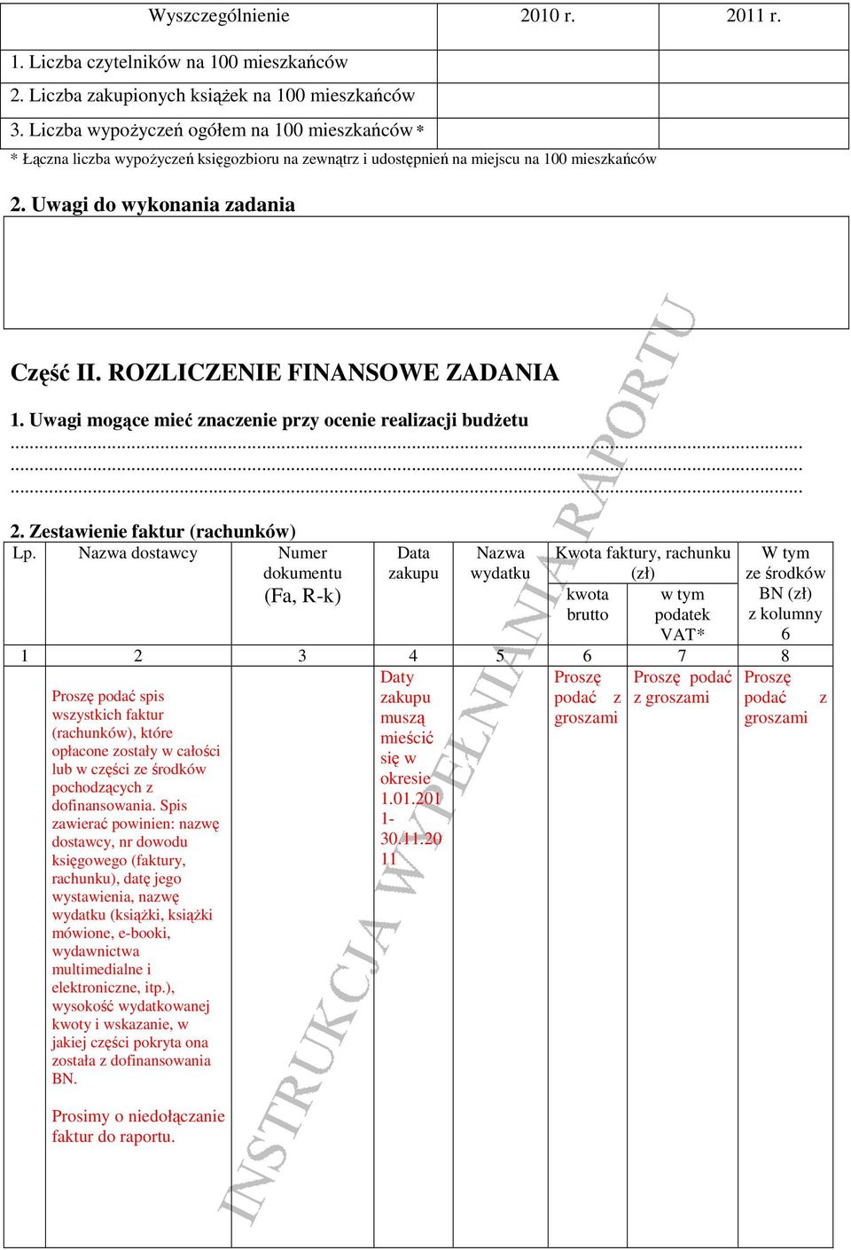 ROZLICZENIE FINANSOWE ZADANIA 1. Uwagi mogące mieć znaczenie przy ocenie realizacji budŝetu 2. Zestawienie faktur (rachunków) Lp.