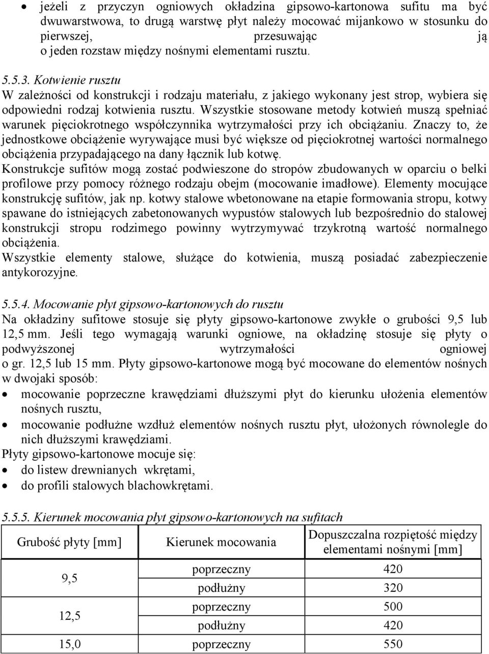 Wszystkie stosowane metody kotwień muszą spełniać warunek pięciokrotnego współczynnika wytrzymałości przy ich obciążaniu.