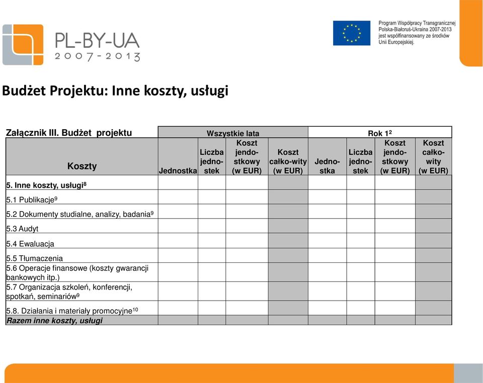 2 Dokumenty studialne, analizy, badania 9 5.3 Audyt 5.4 Ewaluacja 5.5 Tłumaczenia 5.