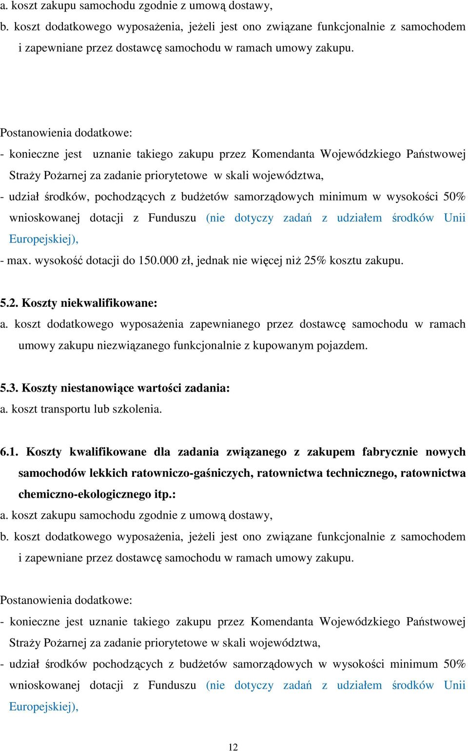 z budŝetów samorządowych minimum w wysokości 50% wnioskowanej dotacji z Funduszu (nie dotyczy zadań z udziałem środków Unii Europejskiej), - max. wysokość dotacji do 150.