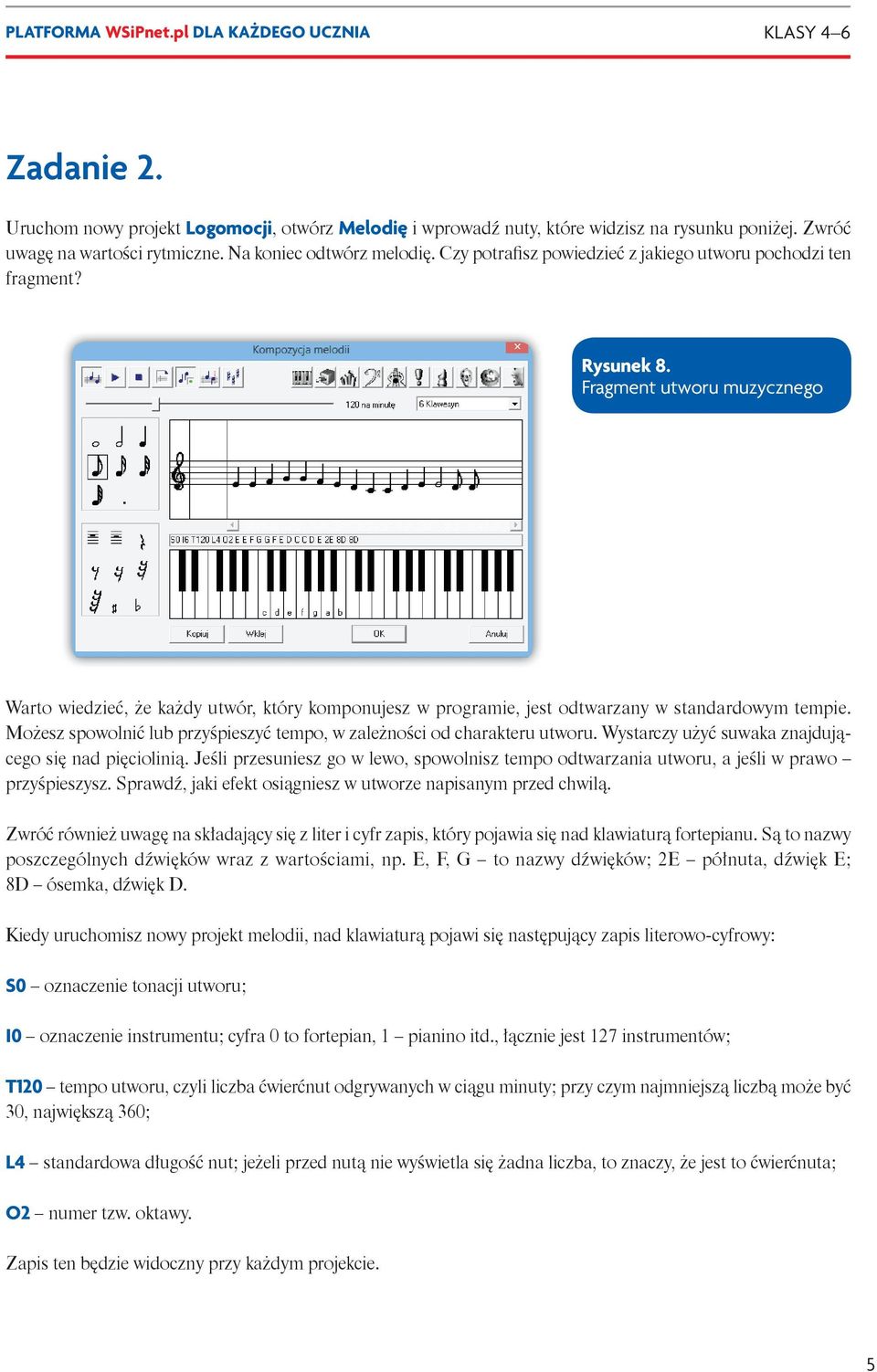 Fragment utworu muzycznego Warto wiedzieć, że każdy utwór, który komponujesz w programie, jest odtwarzany w standardowym tempie.