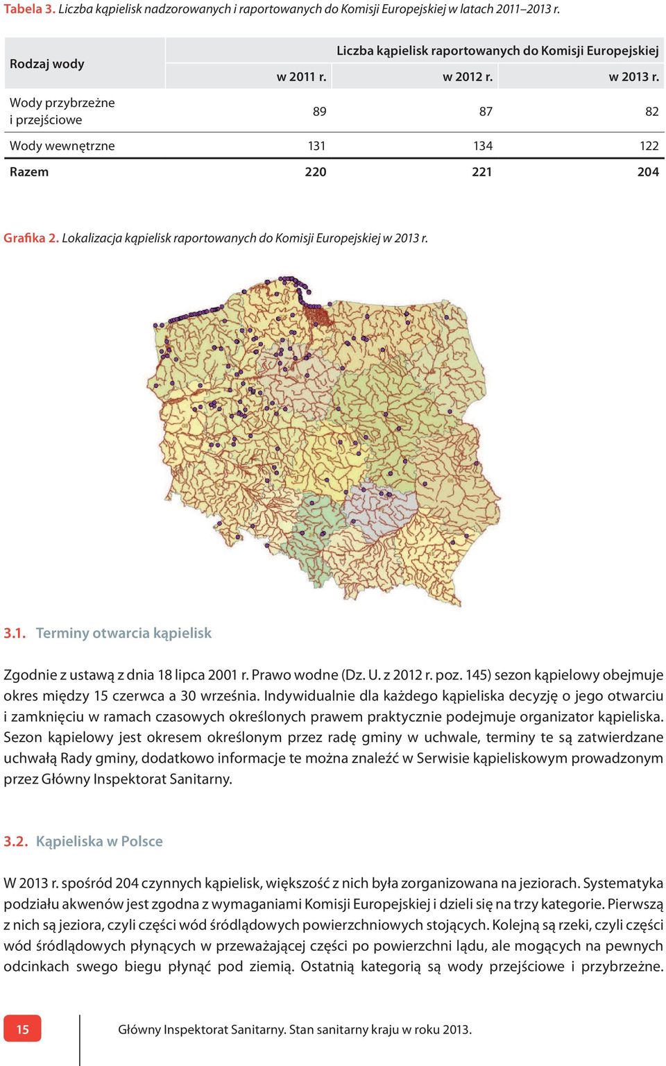 Lokalizacja kąpielisk raportowanych do Komisji Europejskiej w 013 r. 3.1. Terminy otwarcia kąpielisk Zgodnie z ustawą z dnia 18 lipca 001 r. Prawo wodne (Dz. U. z 01 r. poz.