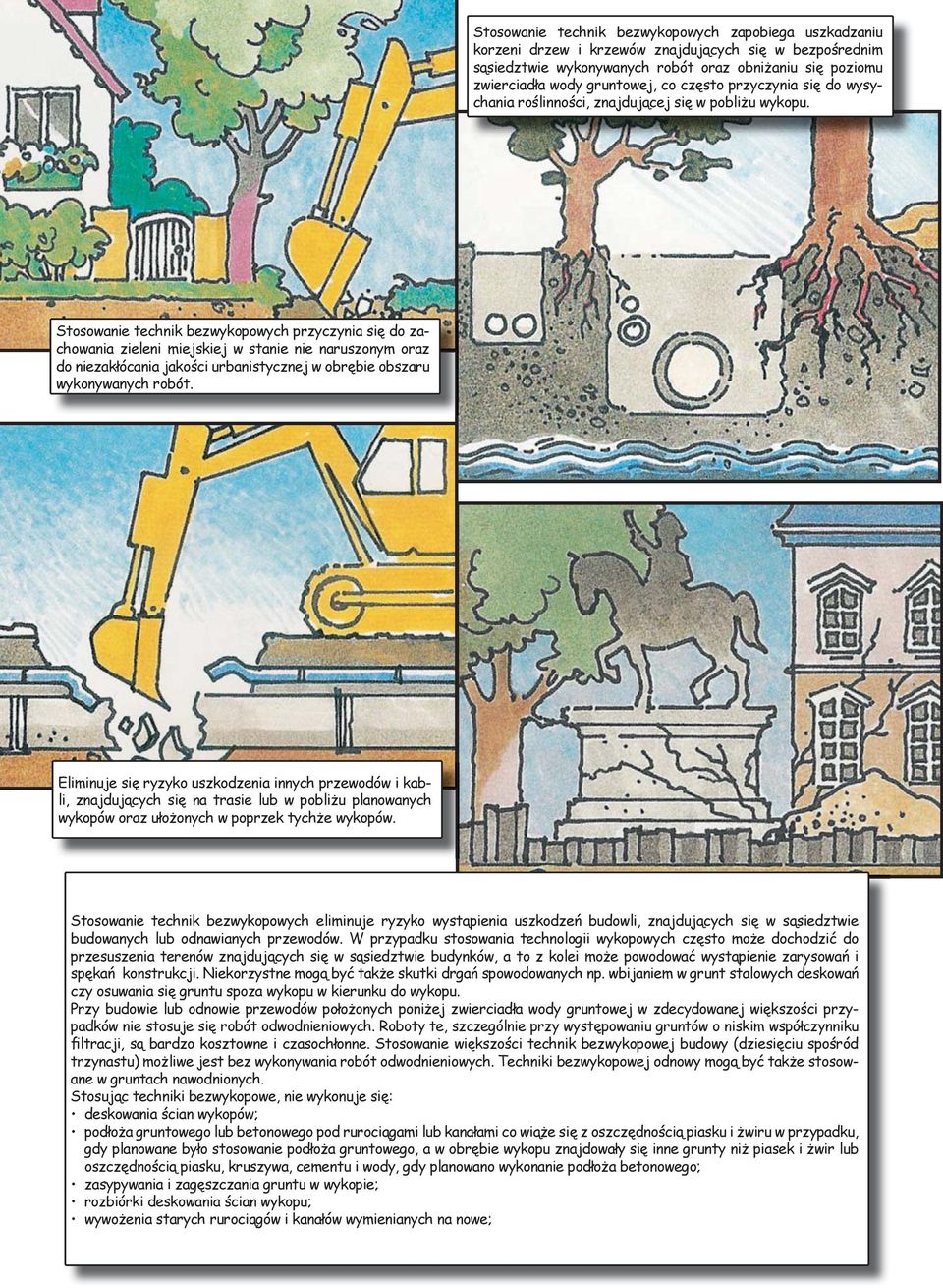 Stosowanie technik bezwykopowych przyczynia się do zachowania zieleni miejskiej w stanie nie naruszonym oraz do niezakłócania jakości urbanistycznej w obrębie obszaru wykonywanych robót.