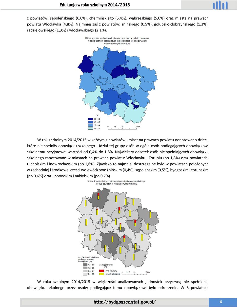 W roku szkolnym 2014/2015 w każdym z powiatów i miast na prawach powiatu odnotowano dzieci, które nie spełniły obowiązku szkolnego.