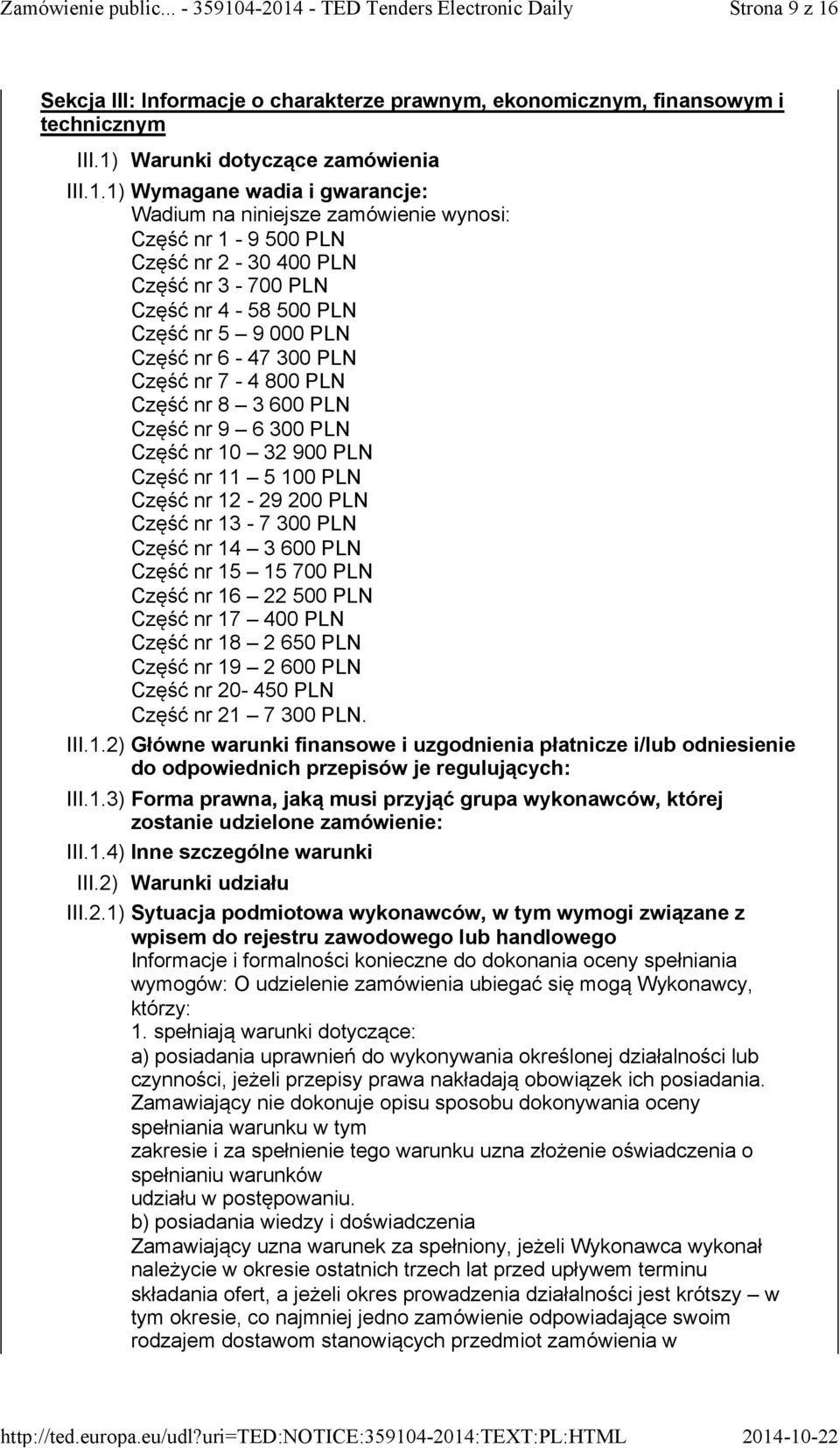 Warunki dotyczące zamówienia III.1.
