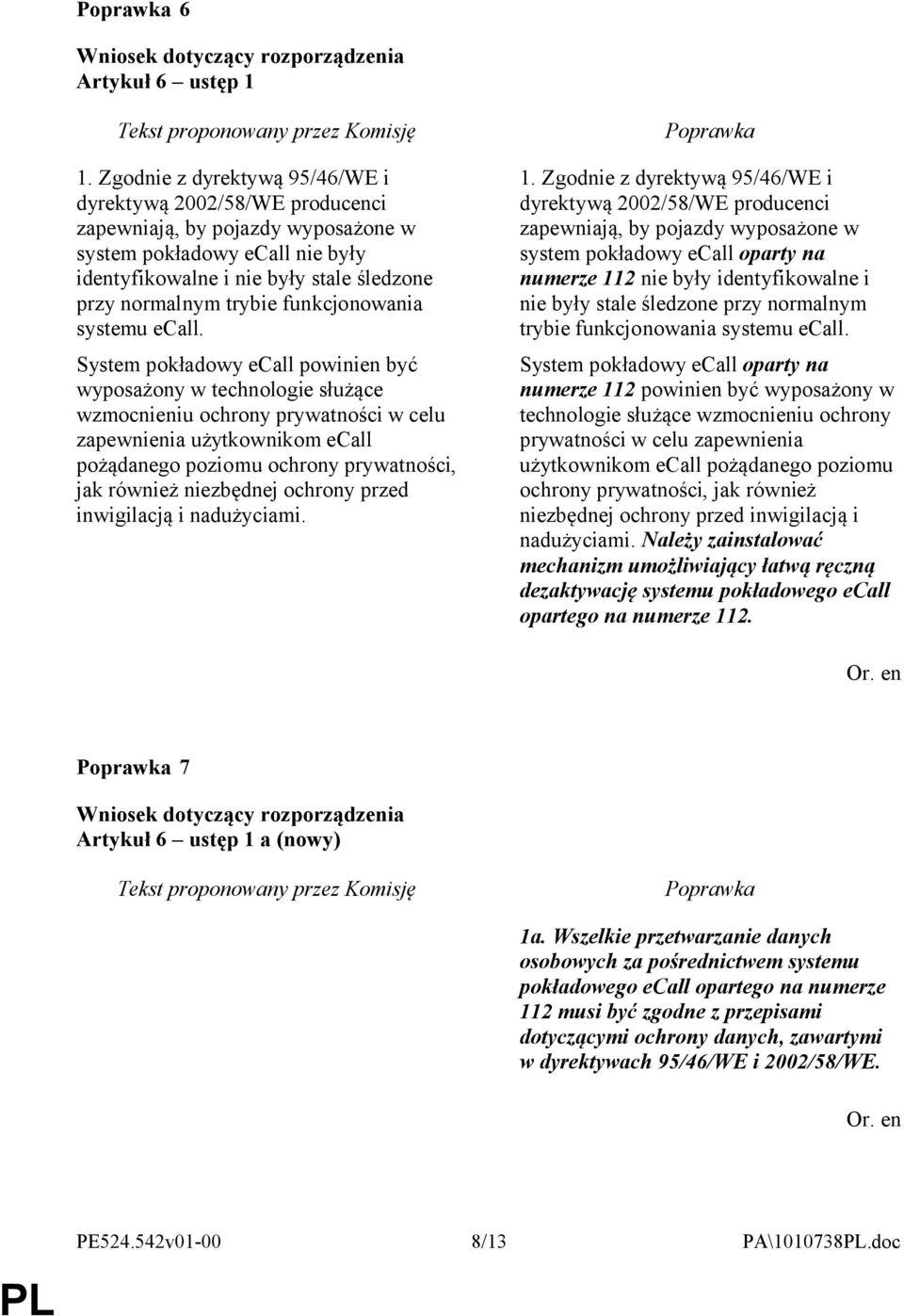 funkcjonowania systemu ecall.