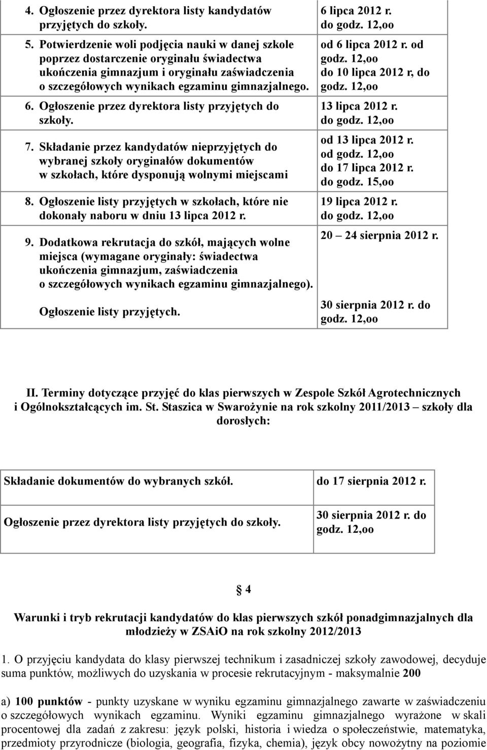 Ogłoszenie przez dyrektora listy przyjętych do szkoły. 7. Składanie przez kandydatów nieprzyjętych do wybranej szkoły oryginałów dokumentów w szkołach, które dysponują wolnymi miejscami 8.