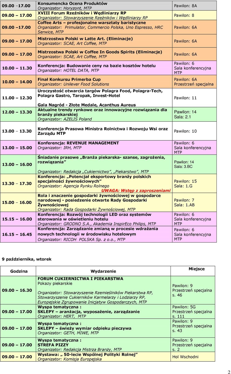 HOTEL DATA, Finał Konkursu Primerba Cup Organizator: Unilever Food Solutions Uroczystość otwarcia targów Polagra Food, Polagra-Tech, Polagra Gastro, Taropak, Invest-Hotel Gala Nagród - Złote Medale,