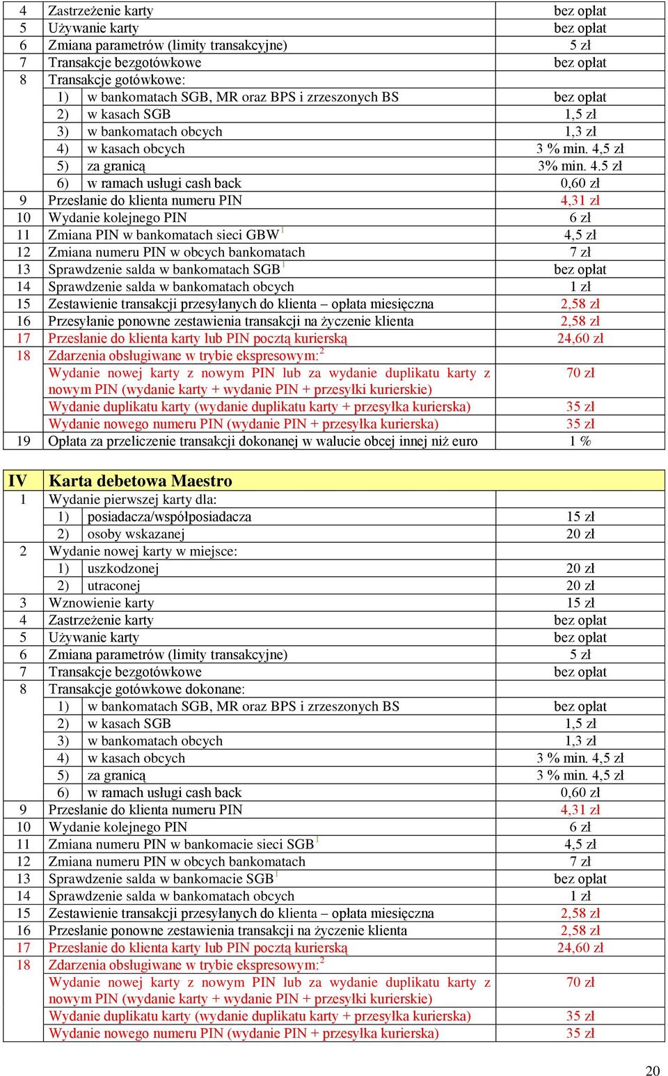 w kasach obcych 3 % min. 4,