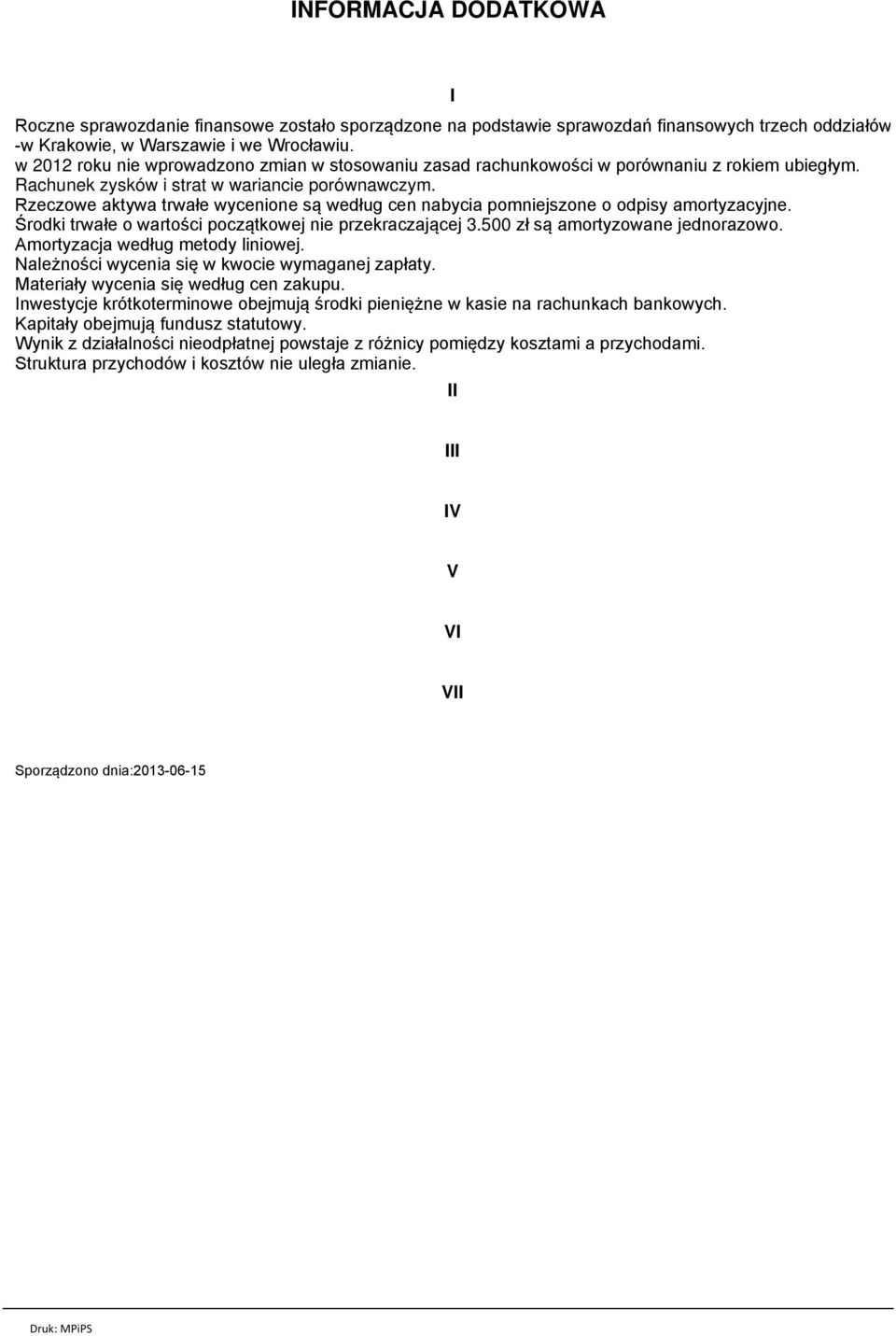 Rzeczowe aktywa trwałe wycenione są według cen nabycia pomniejszone o odpisy amortyzacyjne. Środki trwałe o wartości początkowej nie przekraczającej 3.500 zł są amortyzowane jednorazowo.