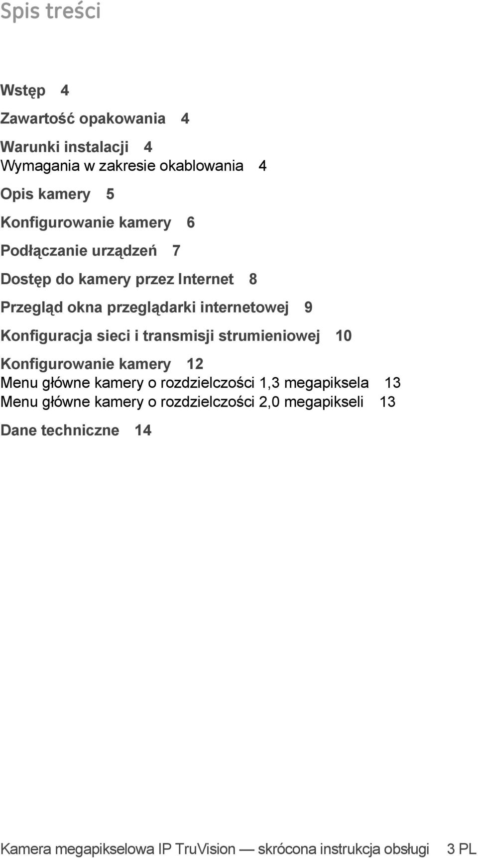 Konfiguracja sieci i transmisji strumieniowej 10 Konfigurowanie kamery 12 Menu główne kamery o rozdzielczości 1,3 megapiksela