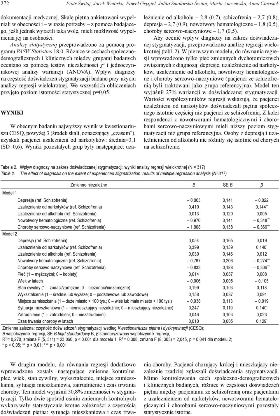 Analizę statystyczną przeprowadzono za pomocą programu PASW Statistics 18.0.