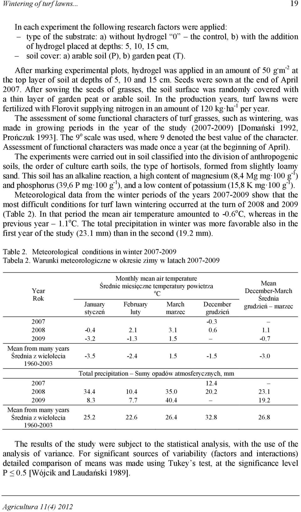 cover: a) arable soil (P), b) garden peat (T). After marking experimental plots, hydrogel was applied in an amount of 50 g. m -2 at the top layer of soil at depths of 5, 10 and 15 cm.