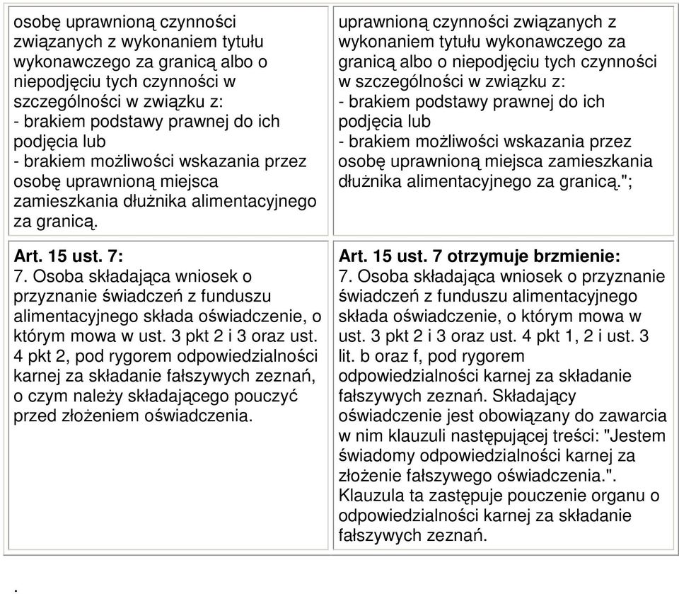 Osoba składająca wniosek o przyznanie świadczeń z funduszu alimentacyjnego składa oświadczenie, o którym mowa w ust. 3 pkt 2 i 3 oraz ust.