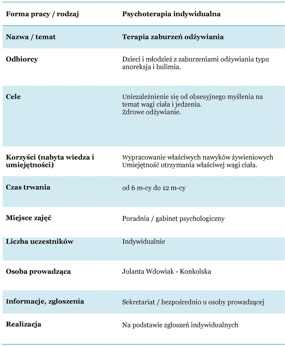 Korzyści (nabyta wiedza i umiejętności) Wypracowanie właściwych nawyków żywieniowych Umiejętność utrzymania właściwej wagi ciała.