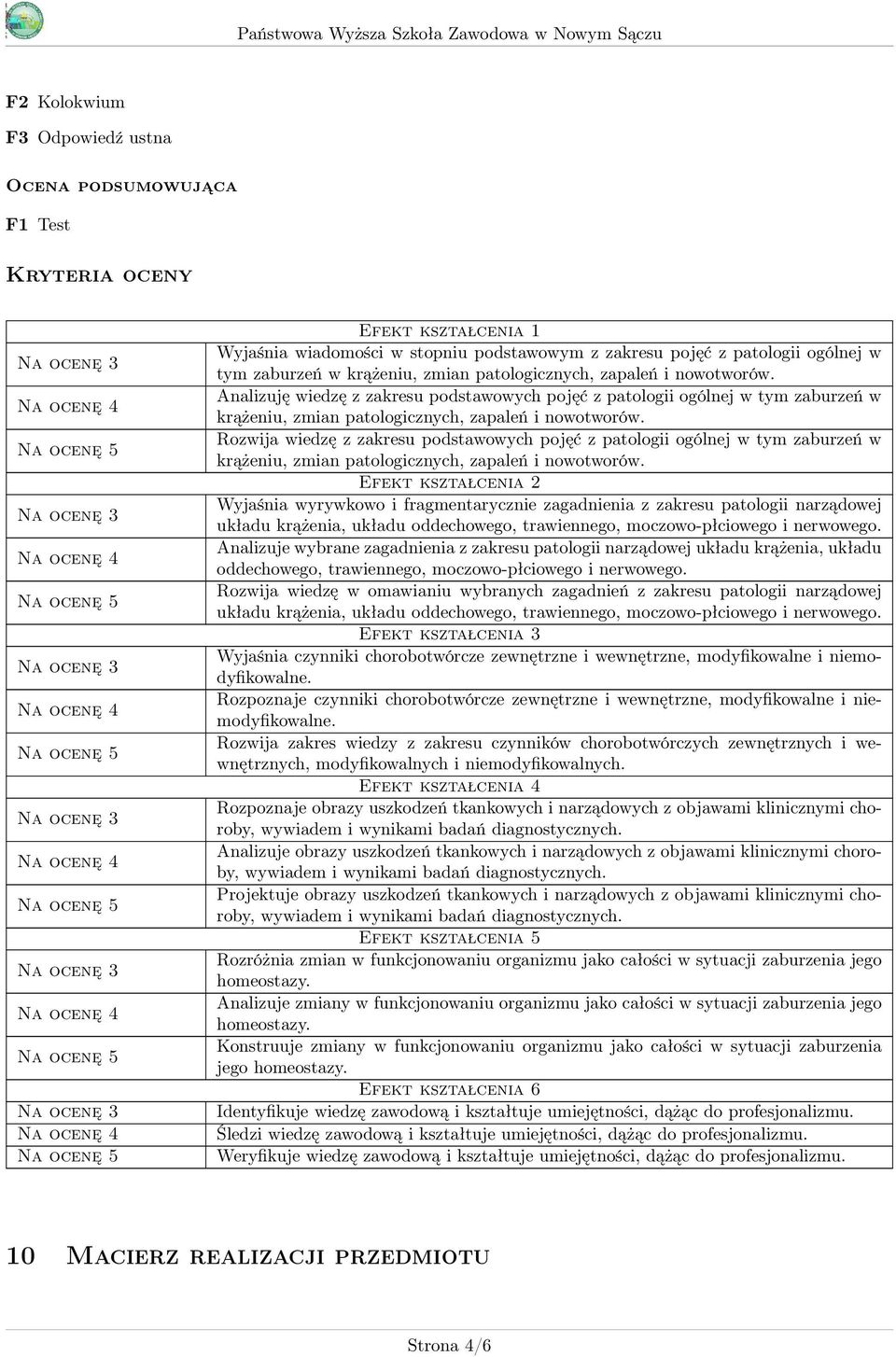 Rozwija wiedzę z zakresu podstawowych pojęć z patologii ogólnej w tym zaburzeń w krążeniu, zmian patologicznych, zapaleń i nowotworów.