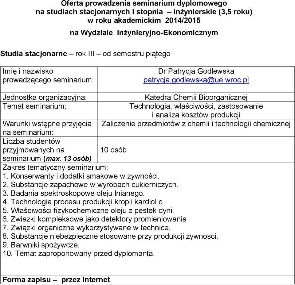 Badania spektroskopowe oleju lnianego 4 Technologia procesu produkcji kropli kardiol c 5 Właściwości fizykochemiczne oleju z pestek dyni 6 Zwiazki kompleksowe jako detektory