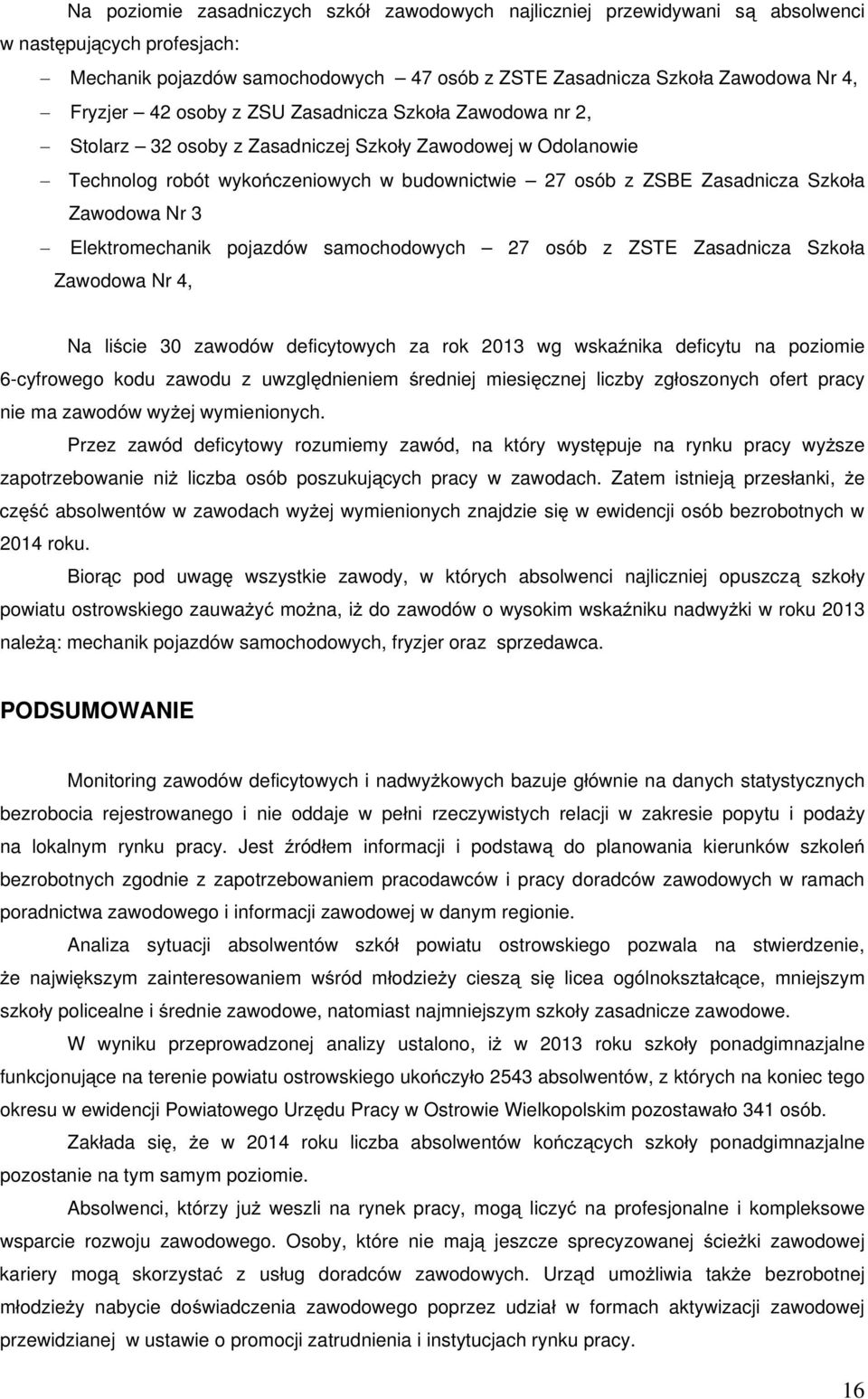 Zawodowa Nr 4, Na li cie 30 zawodów deficytowych za rok 2013 wg wska nika deficytu na poziomie 6-cyfrowego kodu z uwzgl dnieniem redniej miesi cznej liczby zg oszonych ofert pracy nie ma zawodów wy