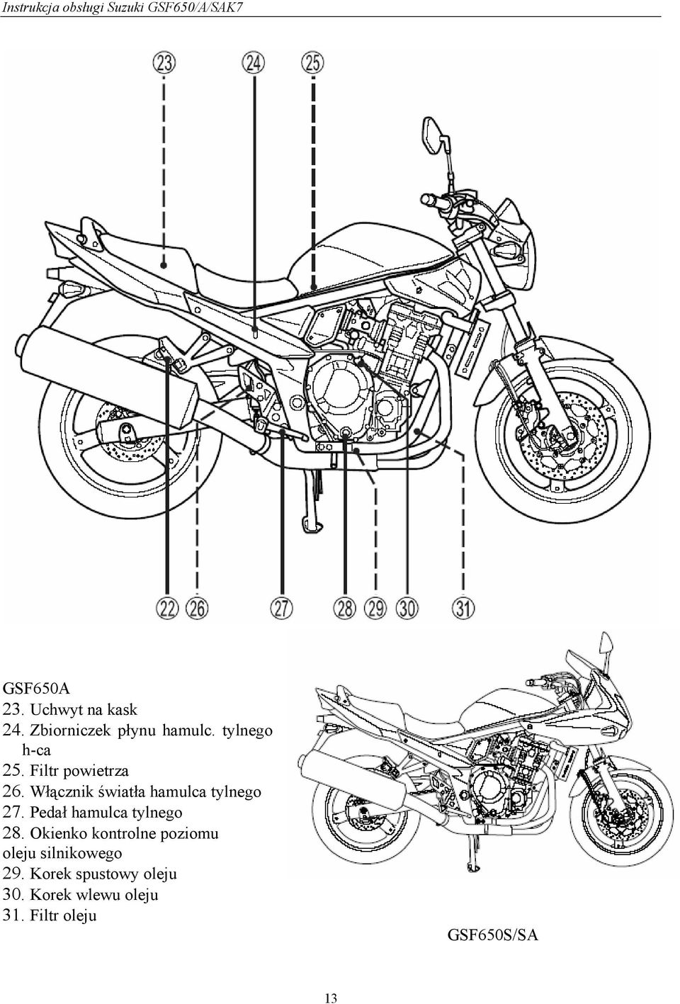 Instrukcja Obsługi Motocykla Suzuki Gsf650A/Sa - Pdf Darmowe Pobieranie