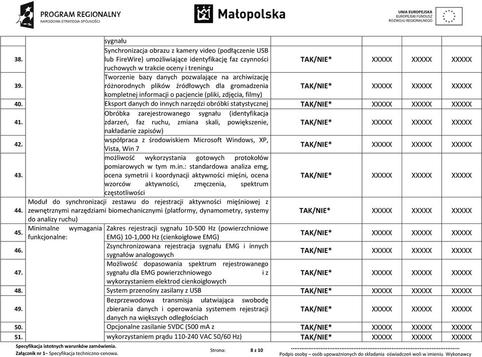 Eksport danych do innych narzędzi obróbki statystycznej 41. Obróbka zarejestrowanego sygnału (identyfikacja zdarzeń, faz ruchu, zmiana skali, powiększenie, nakładanie zapisów) 42.
