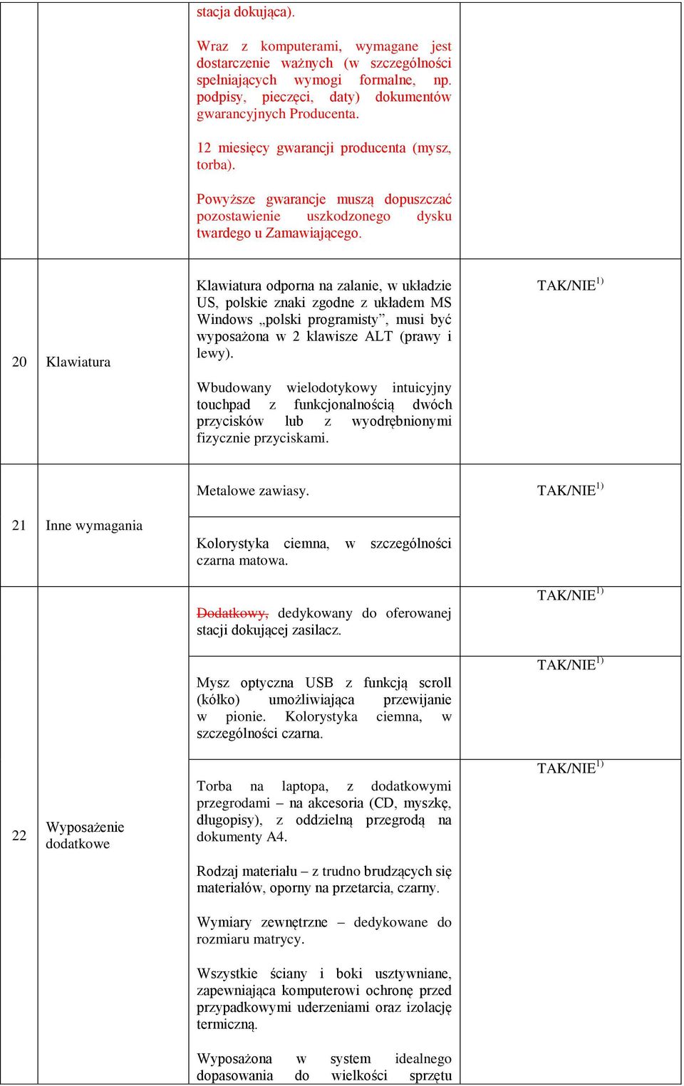 20 Klawiatura Klawiatura odporna na zalanie, w układzie US, polskie znaki zgodne z układem MS Windows polski programisty, musi być wyposażona w 2 klawisze ALT (prawy i lewy).