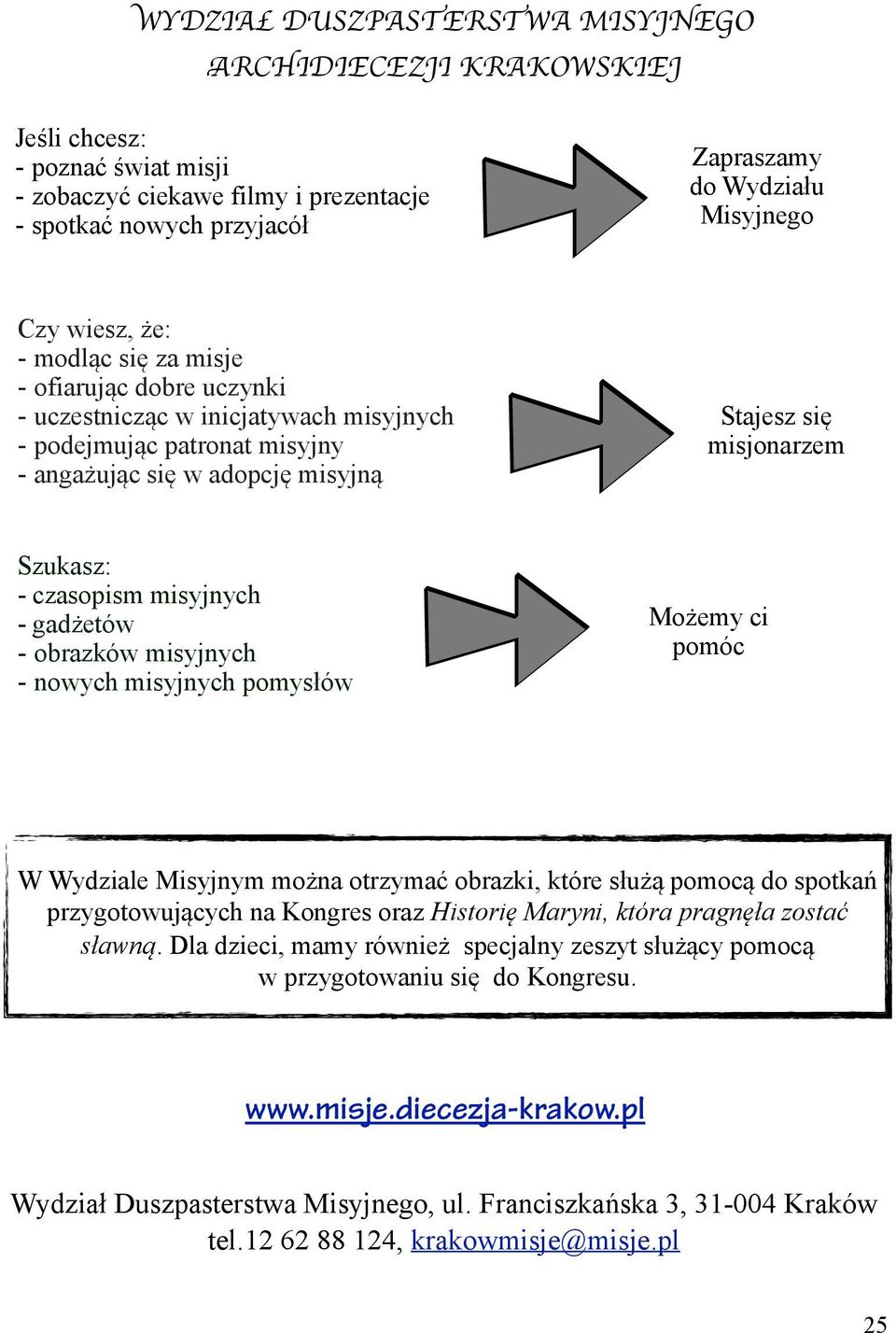 misjonarzem Szukasz: - czasopism misyjnych - gad#etów - obrazków misyjnych - nowych misyjnych pomys!ów Mo#emy ci pomóc W Wydziale Misyjnym mo#na otrzyma) obrazki, które s!