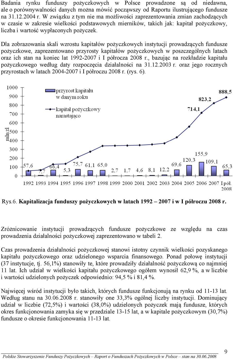 Dla zobrazowania skali wzrostu kapitałów pożyczkowych instytucji prowadzących fundusze pożyczkowe, zaprezentowano przyrosty kapitałów pożyczkowych w poszczególnych latach oraz ich stan na koniec lat