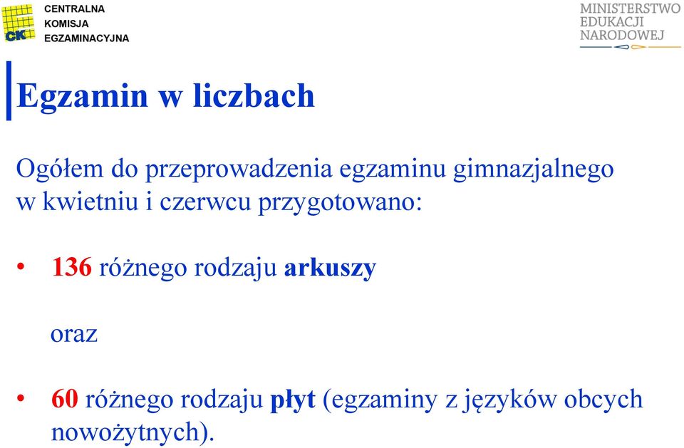 przygotowano: 136 różnego rodzaju arkuszy oraz 60
