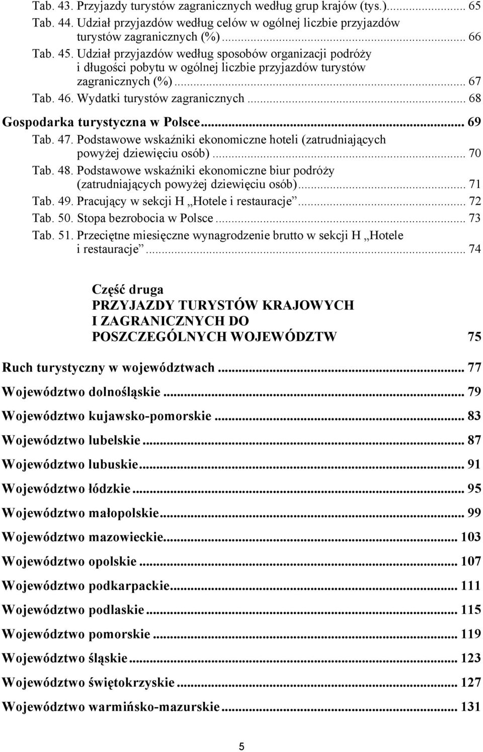 . Udział przyjazdów według sposobów organizacji podróży i długości pobytu w ogólnej liczbie przyjazdów turystów zagranicznych (%)... Tab.. Wydatki turystów zagranicznych.