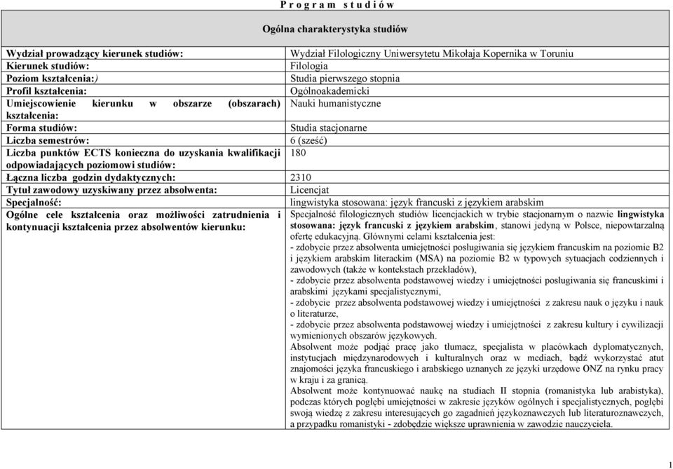 semestrów: 6 (sześć) Liczba punktów ECTS konieczna do uzyskania kwalifikacji 180 odpowiadających poziomowi studiów: Łączna liczba godzin dydaktycznych: 2310 Tytuł zawodowy uzyskiwany przez