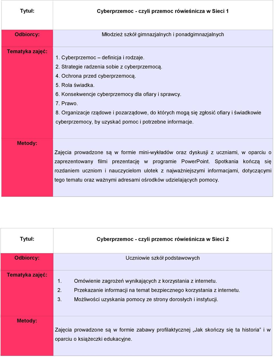 Organizacje rządowe i pozarządowe, do których mogą się zgłosić ofiary i świadkowie cyberprzemocy, by uzyskać pomoc i potrzebne informacje.