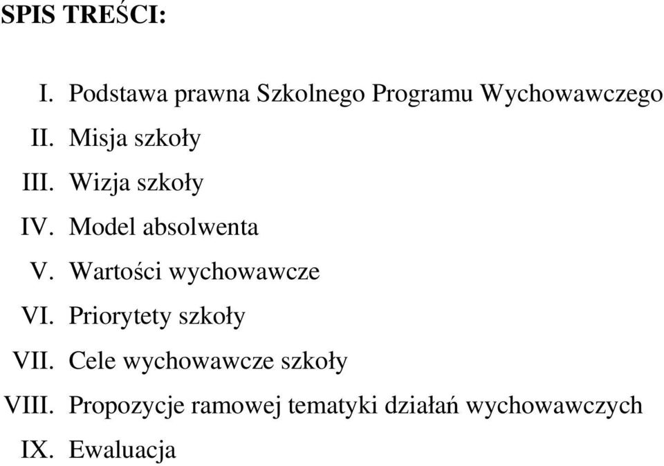 Misja szkoły III. Wizja szkoły IV. Model absolwenta V.