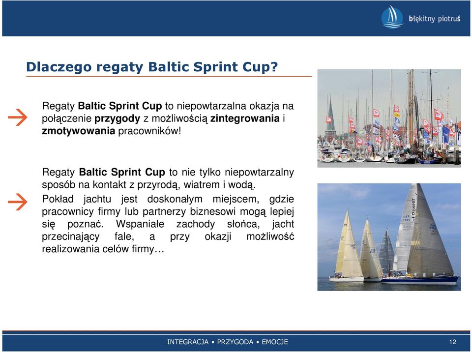 pracowników! Regaty Baltic Sprint Cup to nie tylko niepowtarzalny sposób na kontakt z przyrodą, wiatrem i wodą.