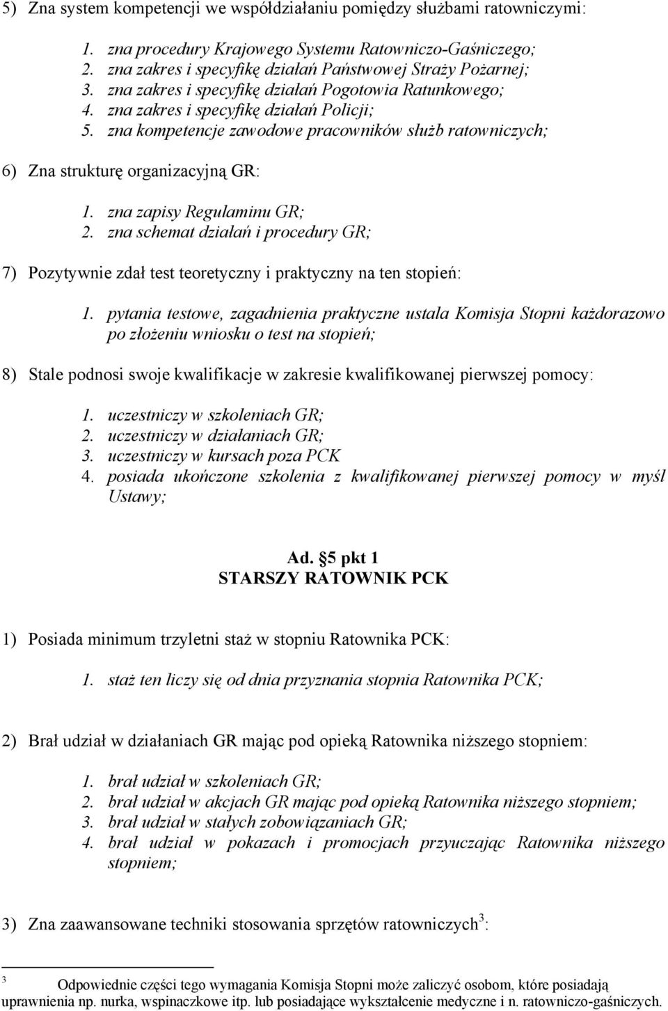 zna zapisy Regulaminu GR; 2. zna schemat działań i procedury GR; 7) Pozytywnie zdał test teoretyczny i praktyczny na ten stopień: 1.