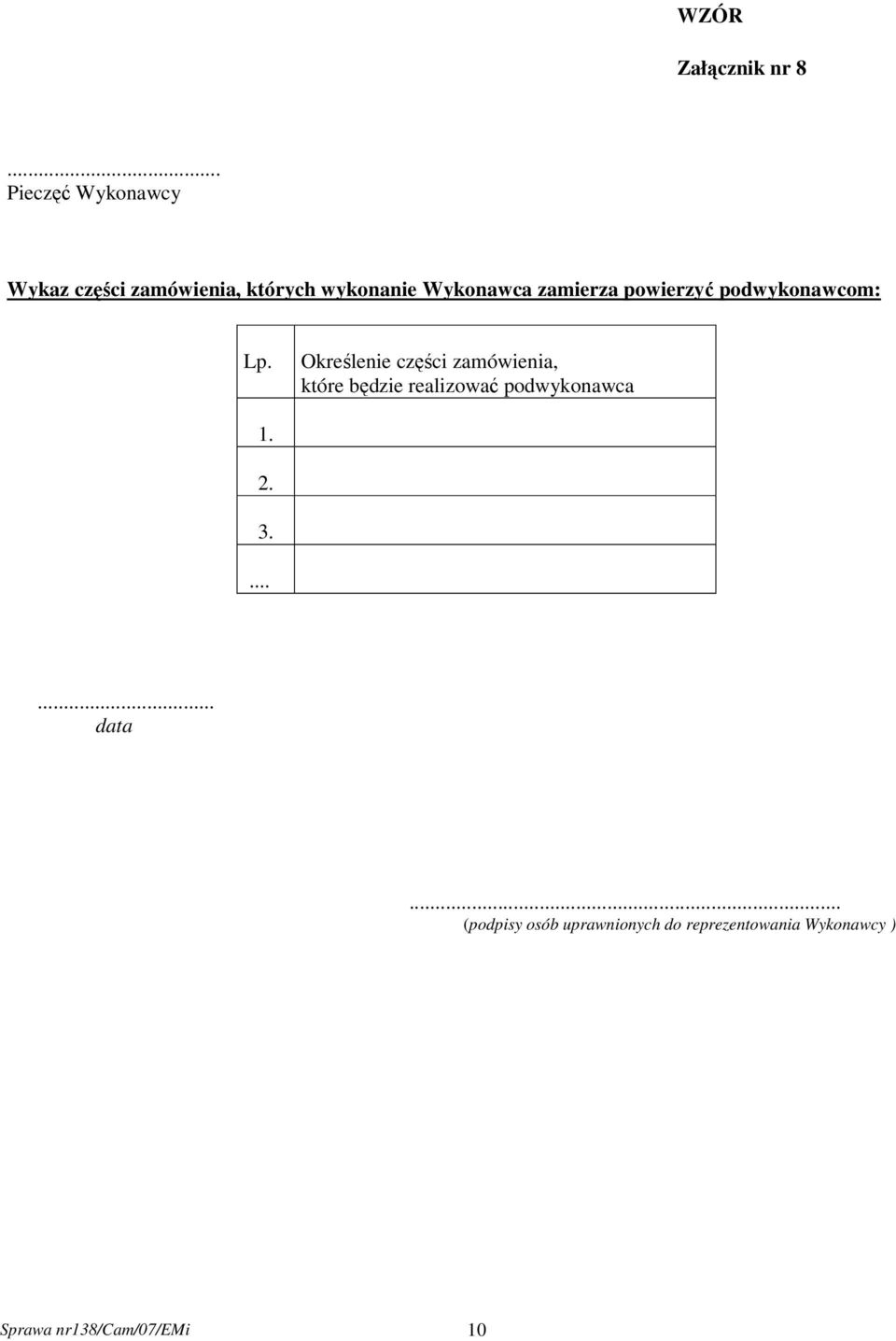 Wykonawca zamierza powierzyć podwykonawcom: Lp.