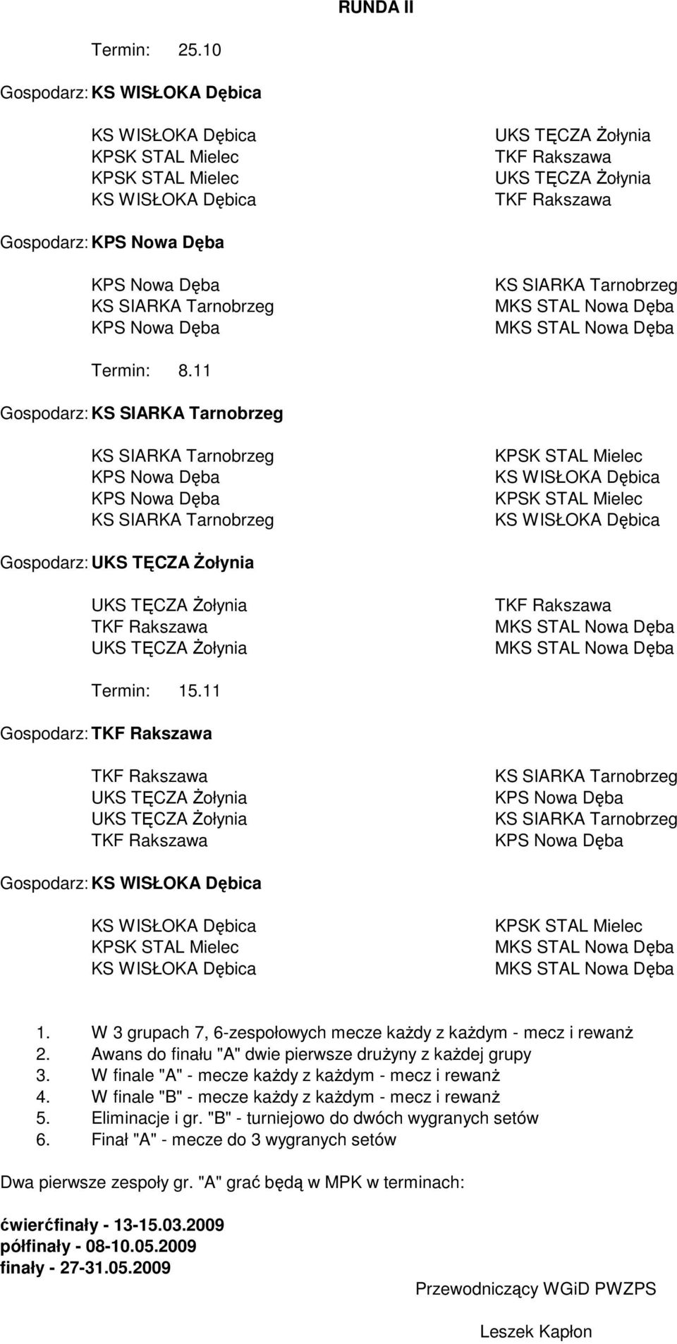 W finale "A" - mecze kaŝdy z kaŝdym - mecz i rewanŝ 4. W finale "B" - mecze kaŝdy z kaŝdym - mecz i rewanŝ 5. Eliminacje i gr.