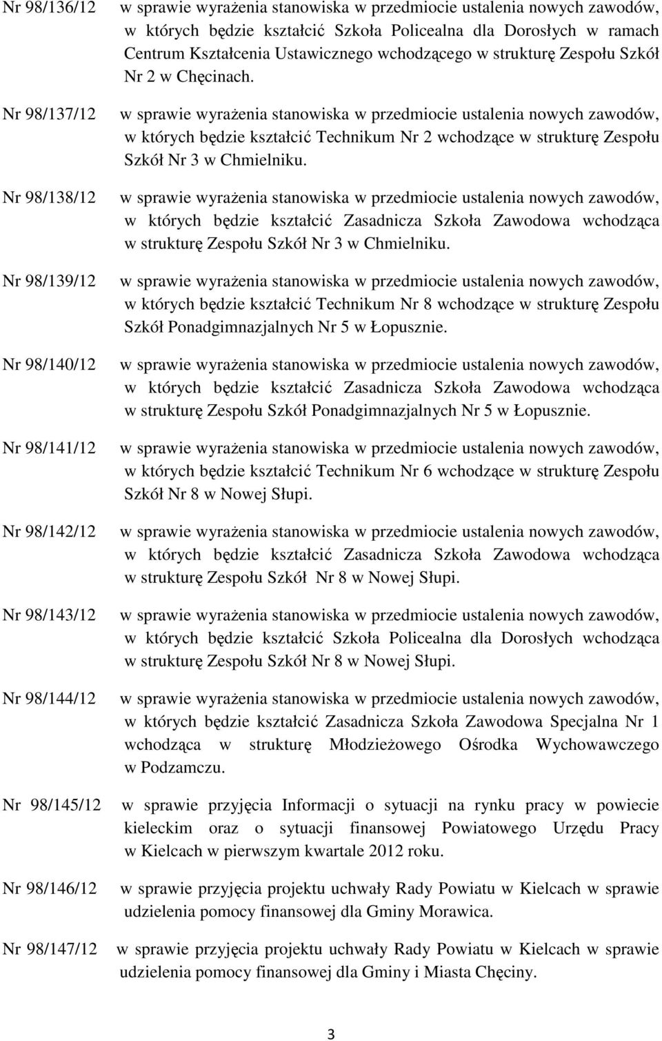 w których będzie kształcić Technikum Nr 2 wchodzące w strukturę Zespołu Szkół Nr 3 w Chmielniku.