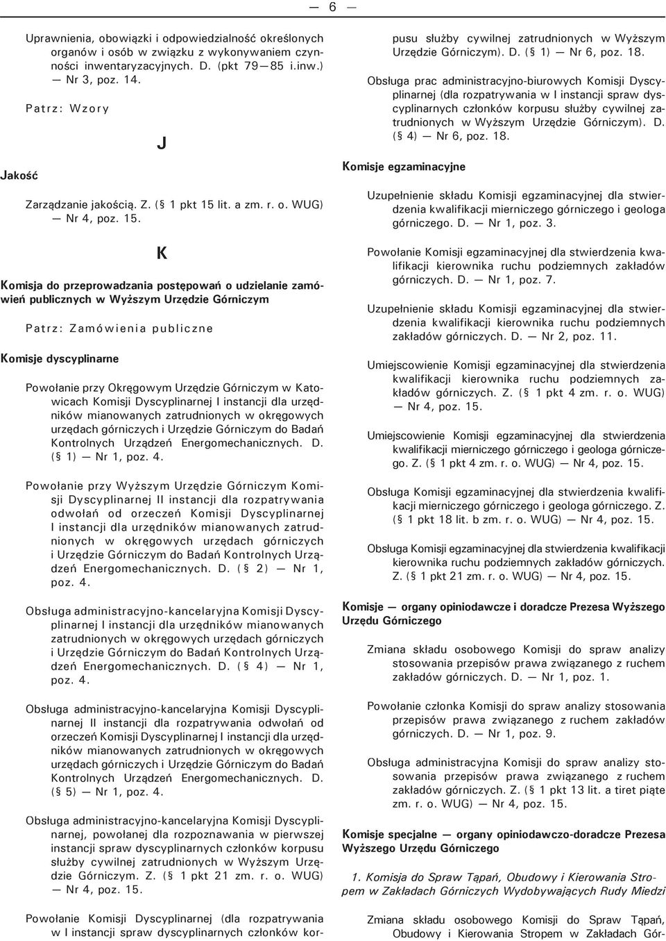 WUG) K Komisja do przeprowadzania postępowań o udzielanie zamówień publicznych w Wyższym Urzędzie Górniczym Patrz: Zamówienia publiczne Komisje dyscyplinarne Powołanie przy Okręgowym Urzędzie