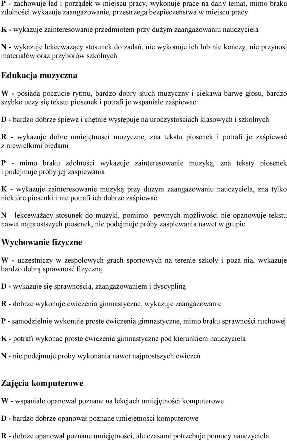 posiada poczucie rytmu, bardzo dobry słuch muzyczny i ciekawą barwę głosu, bardzo szybko uczy się tekstu piosenek i potrafi je wspaniale zaśpiewać D - bardzo dobrze śpiewa i chętnie występuje na