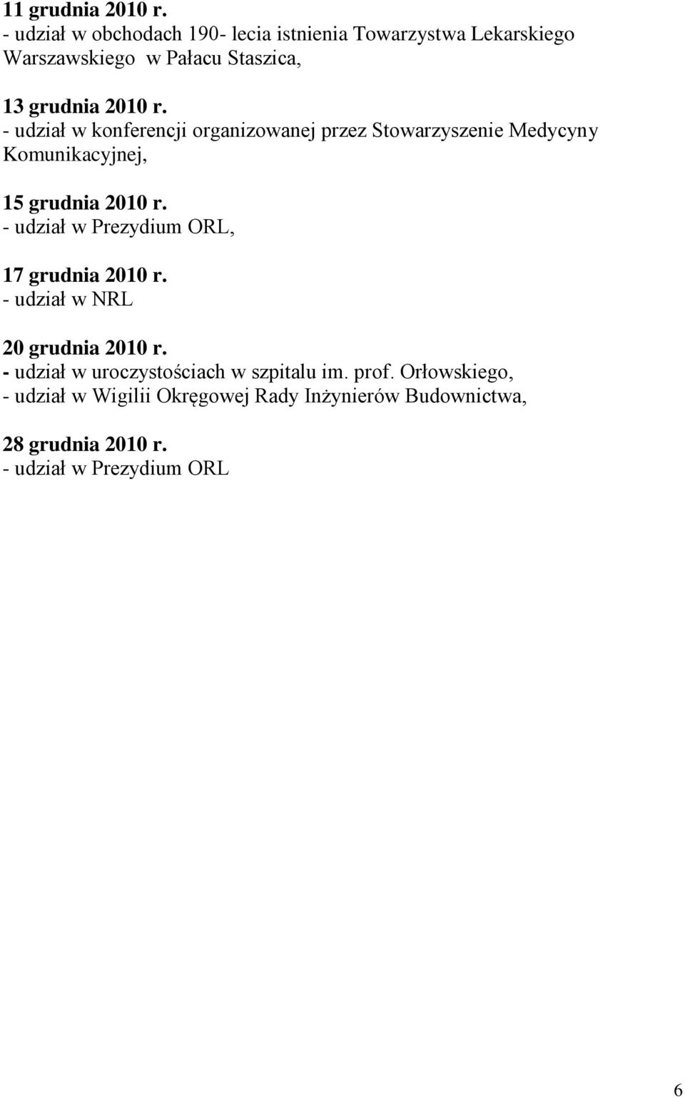 2010 r. - udział w konferencji organizowanej przez Stowarzyszenie Medycyny Komunikacyjnej, 15 grudnia 2010 r.