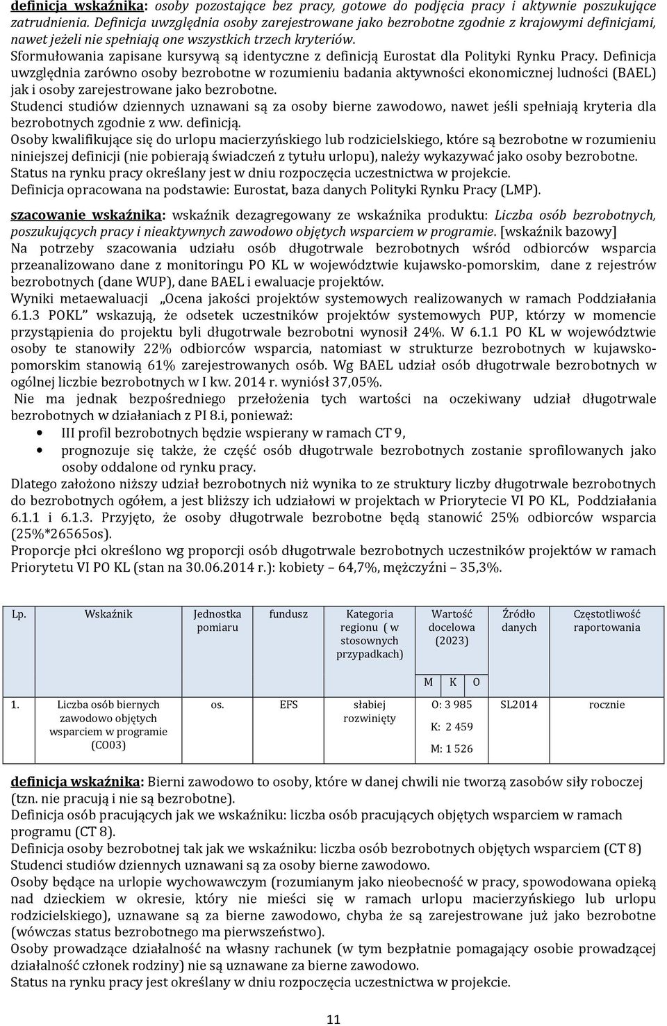 Sformułowni zpisne kursywą są identyczne z definicją Eurostt dl Polityki Rynku Prcy.