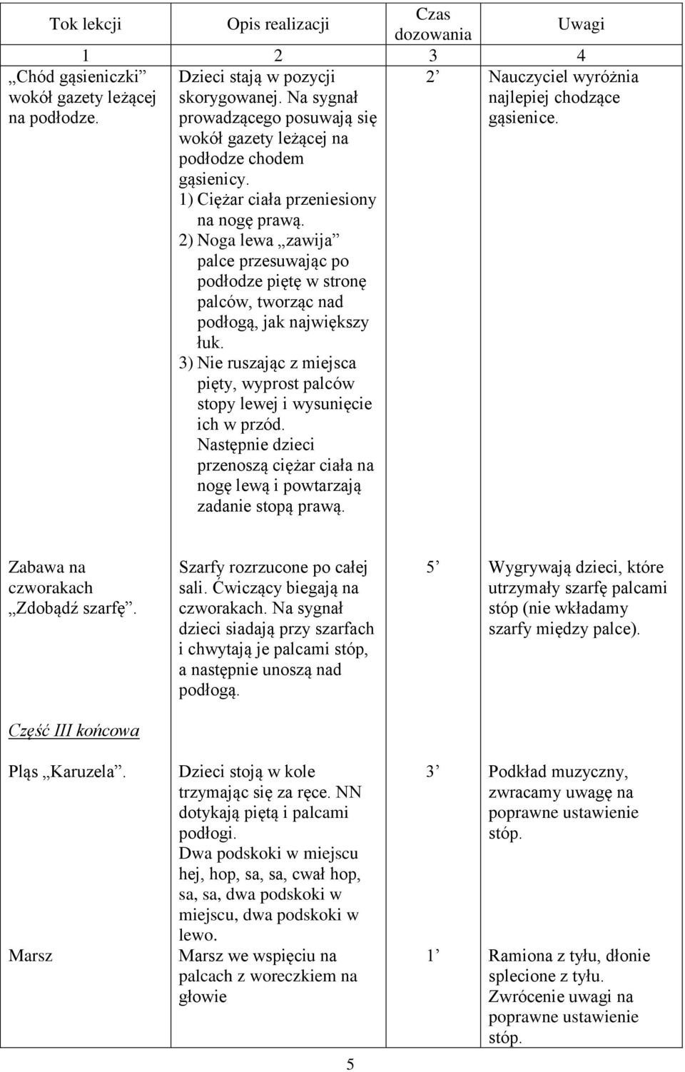 2) Noga lewa zawija palce przesuwając po podłodze piętę w stronę palców, tworząc nad podłogą, jak największy łuk. 3) Nie ruszając z miejsca pięty, wyprost palców stopy lewej i wysunięcie ich w przód.