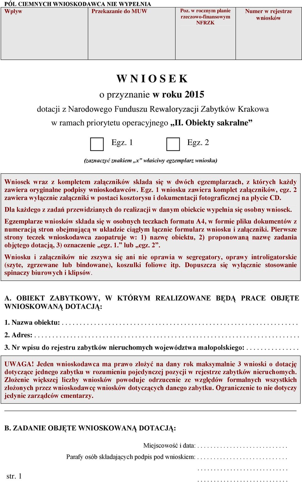 operacyjnego II. Obiekty sakralne Egz. 1 Egz.