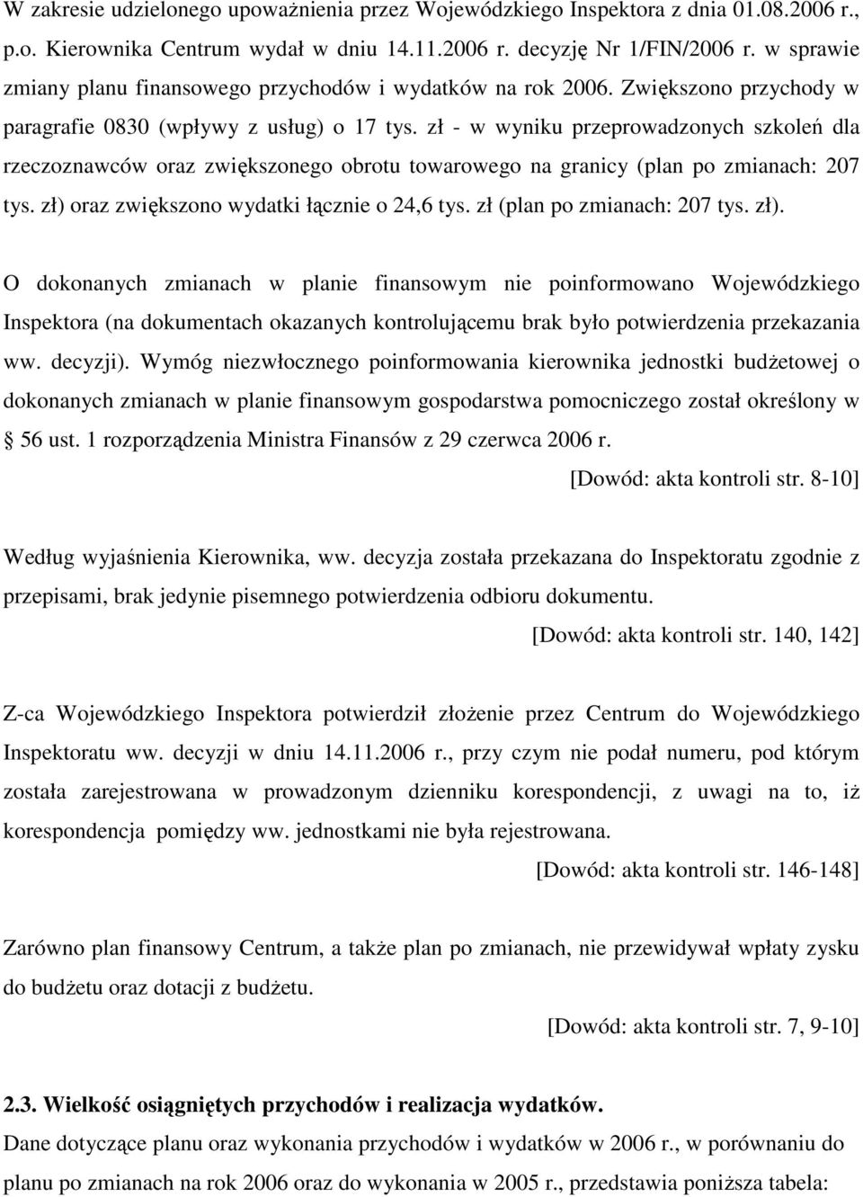 zł - w wyniku przeprowadzonych szkoleń dla rzeczoznawców oraz zwiększonego obrotu towarowego na granicy (plan po zmianach: 207 tys. zł) oraz zwiększono wydatki łącznie o 24,6 tys.