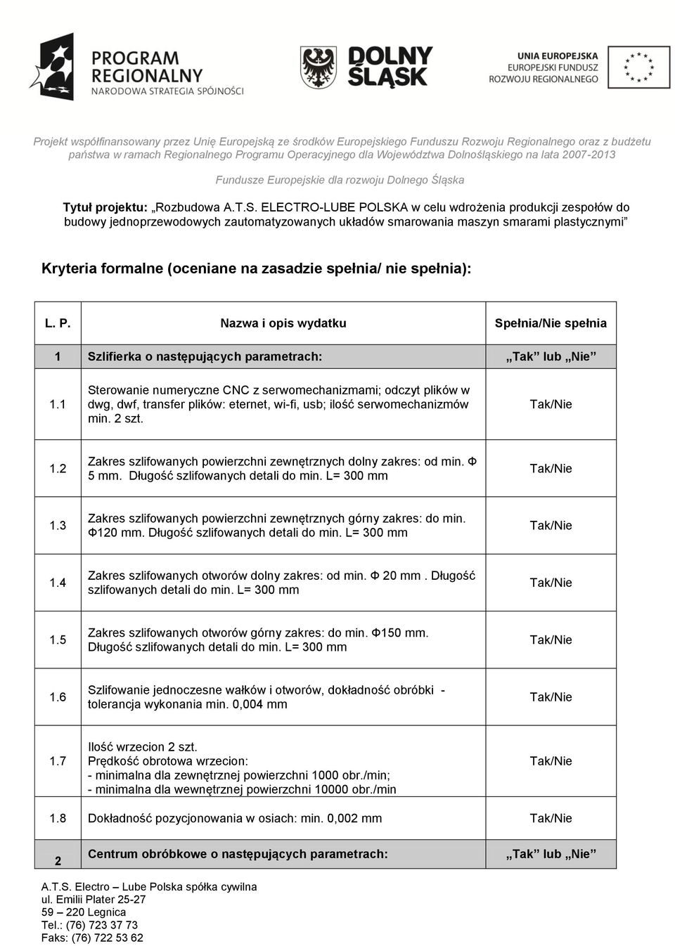 2 Zakres szlifowanych powierzchni zewnętrznych dolny zakres: od min. Ф 5 mm. Długość szlifowanych detali do min. L= 300 mm 1.3 Zakres szlifowanych powierzchni zewnętrznych górny zakres: do min.