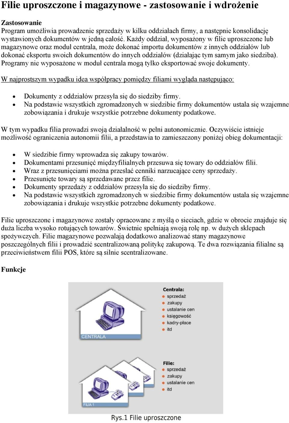 Każdy oddział, wyposażony w filie uproszczone lub magazynowe oraz moduł centrala, może dokonać importu dokumentów z innych oddziałów lub dokonać eksportu swoich dokumentów do innych oddziałów