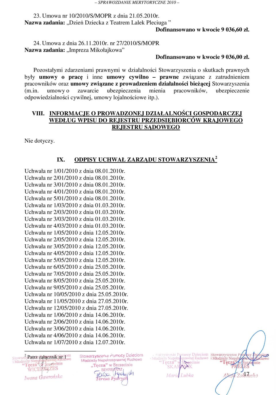 prowadzeniem działalności bieŝącej Stowarzyszenia (m.in. umowy o zawarcie ubezpieczenia mienia pracowników, ubezpieczenie odpowiedzialności cywilnej, umowy lojalnościowe itp.). VIII.