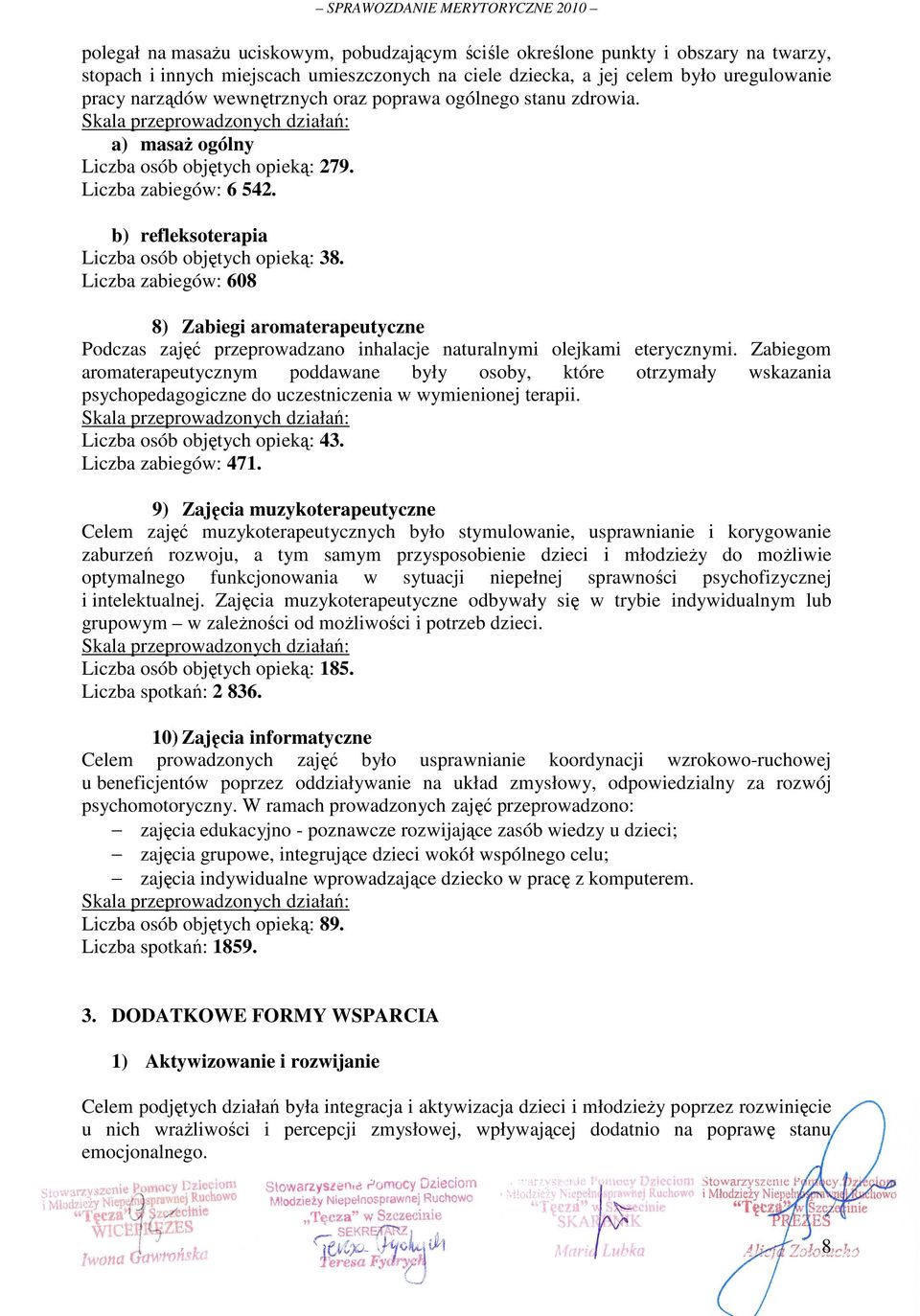 Liczba zabiegów: 608 8) Zabiegi aromaterapeutyczne Podczas zajęć przeprowadzano inhalacje naturalnymi olejkami eterycznymi.