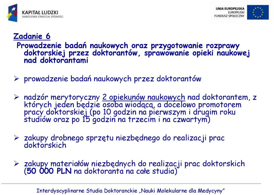 docelowo promotorem pracy doktorskiej (po 10 godzin na pierwszym i drugim roku studiów oraz po 15 godzin na trzecim i na czwartym) zakupy drobnego