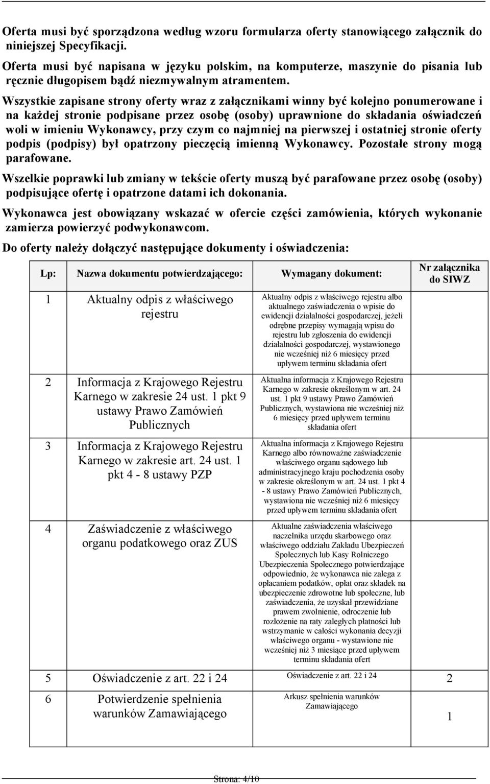 Wszystkie zapisane strony oferty wraz z załącznikami winny być kolejno ponumerowane i na każdej stronie podpisane przez osobę (osoby) uprawnione do składania oświadczeń woli w imieniu Wykonawcy, przy